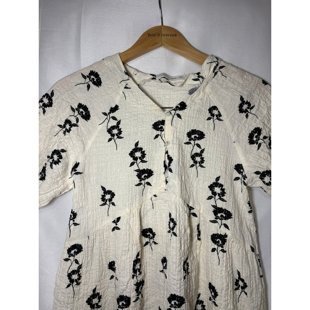Zara Floral Tunic Top Cream Black Gauzy Tiered Babydoll Womens Small - Picture 2 of 7